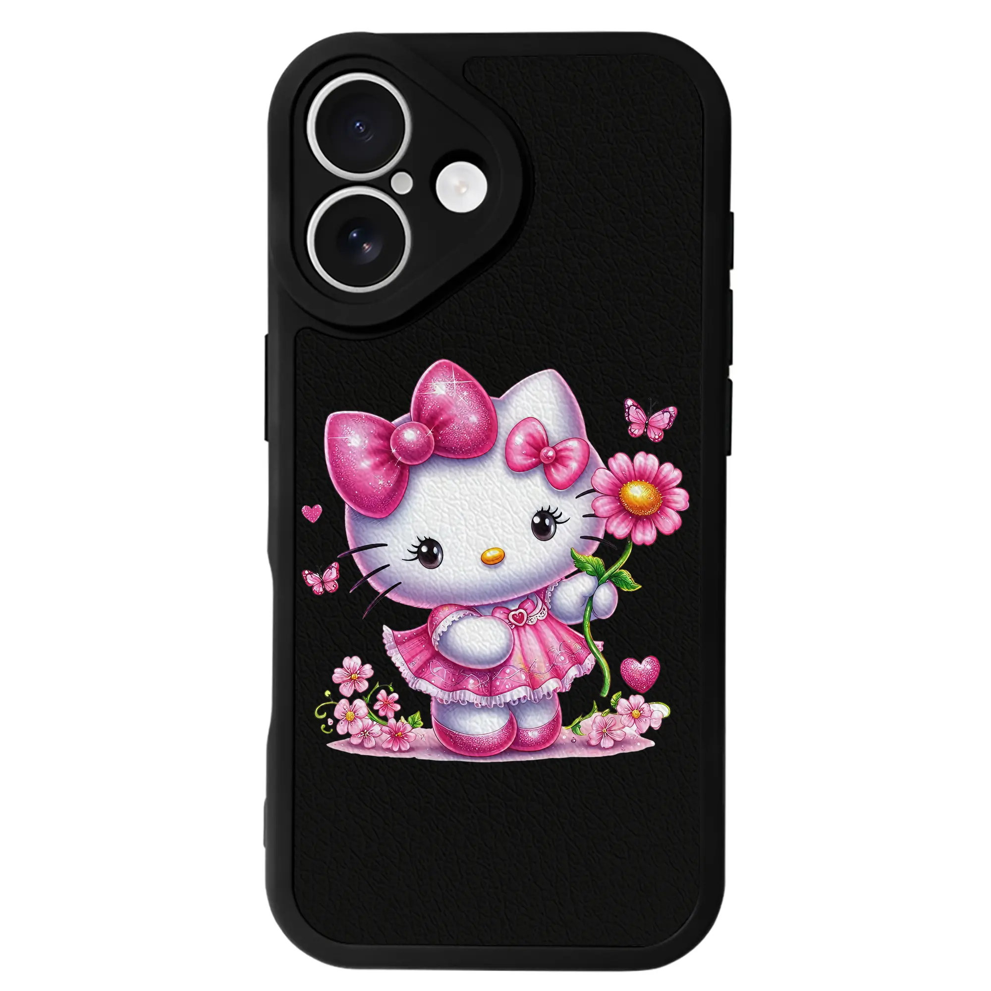 サンリオ グッズ,ハローキティ - IPhone 16シリーズ対応 ・ シリコンスマホケース ・ レザー調 ・ 高精度フィット ・ 耐衝撃 ・ ワイヤレス充電対応 ・ 精密カット